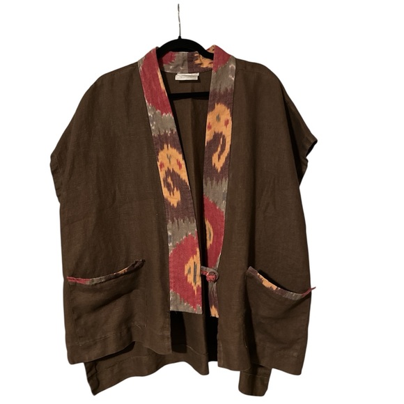Patti Wells Designs Jackets & Blazers - Patti Wells Designs Vest Brown Boxy Over-size Linen Tunic Top Women’s Size L